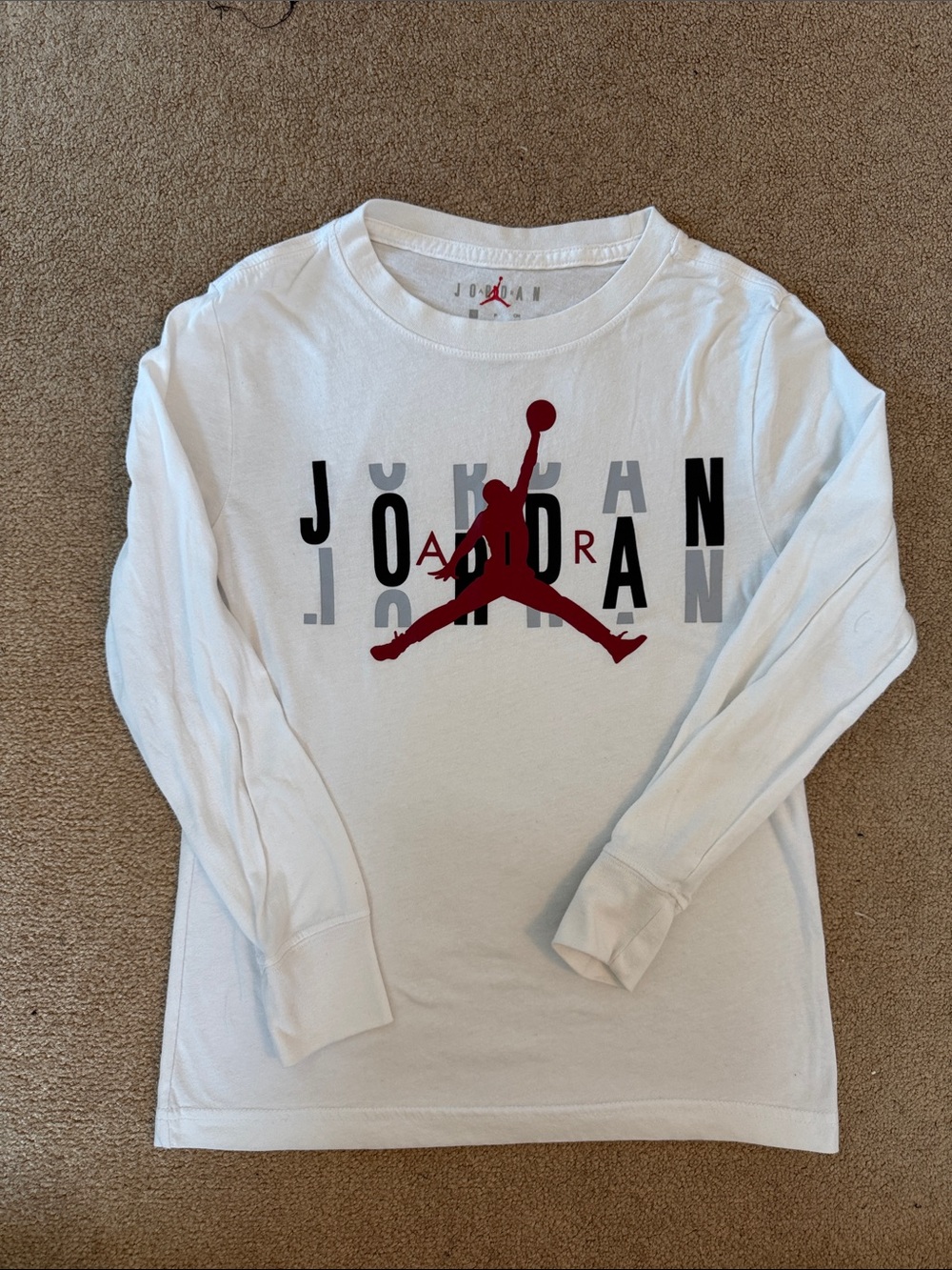 Nike Jordan White Long-Sleeve Tee with Red Jumpman